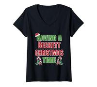 Femme Having A Beckett Christmas Time Family Reunion Name T-Shirt avec Col en V