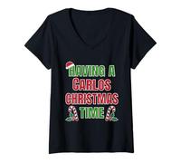 Femme Having A Carlos Christmas Time Family Reunion Name T-Shirt avec Col en V