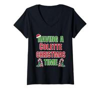 Femme Having A Colette Christmas Time Family Reunion Name T-Shirt avec Col en V