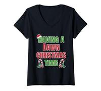 Femme Having A Dawn Christmas Time Nom de réunion de Famille T-Shirt avec Col en V