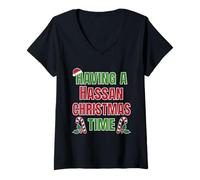Femme Having A Hassan Christmas Time Family Reunion Name T-Shirt avec Col en V