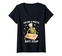 Femme Having a Mental Bake Down Skeleton Funny Baker Meme Baking T-Shirt avec Col en V