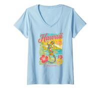 Femme Hawaï Gecko Hibiscus Plage Tropical Hawaï Aloha Spirit T-Shirt avec Col en V