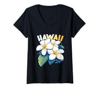 Femme Hawaï Plumeria Frangipanier Fleur Maui Kauai Aloha Surfer T-Shirt avec Col en V