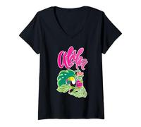 Femme Hawaii Aloha Hibiscus Fête hawaïenne T-Shirt avec Col en V