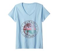 Femme Hawaii Boho State 1959 Chemise Hula Volcano Tropical T-Shirt avec Col en V
