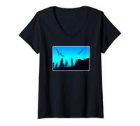 Femme Hawks & Mountain Noir & Bleu T-Shirt avec Col en V