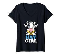 Femme Hay Girl Dairy Farm Amoureuse de Vache T-Shirt avec Col en V