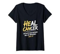 Femme He Can Heal Cancer Bone Cancer Month Christian Bible Verse T-Shirt avec Col en V