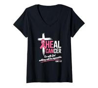 Femme He Can Heal Cancer Breast Cancer Month Christian Bible Verse T-Shirt avec Col en V