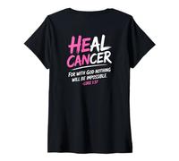Femme He Can Heal Cancer Breast Cancer Month Christian Bible Verse T-Shirt avec Col en V