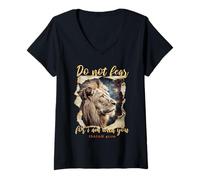 Femme He Counts The Stars Psalm 147:4 Lion T-Shirt avec Col en V