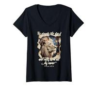 Femme He Counts The Stars Psalm 147:4 Lion T-Shirt avec Col en V