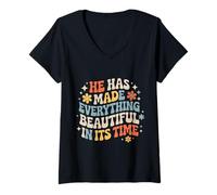 Femme He Has Made Everything Beautiful in Its Time - T-Shirt avec Col en V