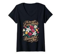 Femme He Has Made Everything Beautiful in Its Time - T-Shirt avec Col en V