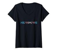 Femme HE Him His Pronouns Trans Transgender Pround Trans Men Pride T-Shirt avec Col en V