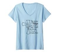 Femme He Is My Refuge Psaum 91:2 Croix T-Shirt avec Col en V