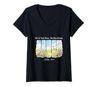 Femme He is Not Here He Has Risen Matthew 28-6 - Chrétien de Pâques T-Shirt avec Col en V