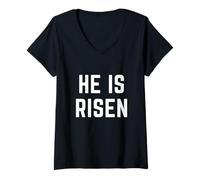 Femme He is Risen Christian Apparel Easter Faith Jésus T-Shirt avec Col en V