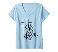 Femme He is Risen | Easter Jesus T-Shirt avec Col en V