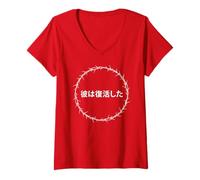 Femme He is Risen - Jesus Christ Resurrection Easter Japanese T-Shirt avec Col en V