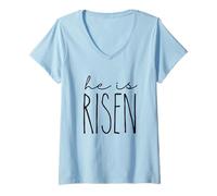 Femme He is Risen Panier Religieux de Pâques Jésus Pâques chrétien T-Shirt avec Col en V