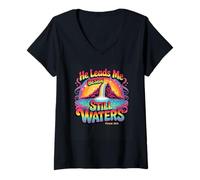 Femme He Leads Me Beside Still Waters Psaume 23:2 T-Shirt avec Col en V