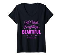 Femme He Made Everything Beautiful in Its Time Ecclesiaste 3:11 T-Shirt avec Col en V