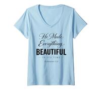 Femme He Made Everything Beautiful in Its Time Ecclesiaste 3:11 T-Shirt avec Col en V