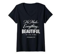 Femme He Made Everything Beautiful in Its Time Ecclesiaste 3:11 T-Shirt avec Col en V
