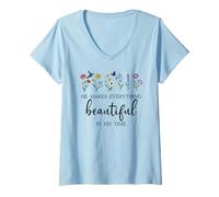 Femme He Makes Everything Beautiful in His Time Here I Am Send Me T-Shirt avec Col en V