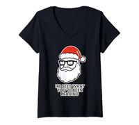 Femme He Sees What You've Been Reading Book Lover Funny Santa T-Shirt avec Col en V