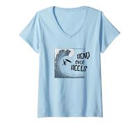 Femme Head Over Heels Into Surfing | Jeu de Mots ironique T-Shirt avec Col en V