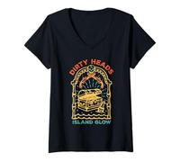 Femme Heads Dirty Island Glow Rétro T-Shirt avec Col en V