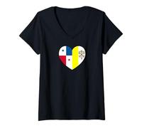 Femme Heart of Faith: Panama and Vatican United T-Shirt avec Col en V
