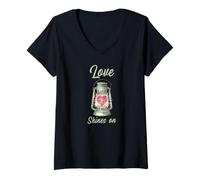 Femme Heart Shining Bright Love Shining on Kindness Shine Valentine T-Shirt avec Col en V