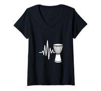 Femme Heartbeat Rhythm Djembé Africain T-Shirt avec Col en V