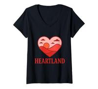 Femme Heartland Sunset Love Paysage Illustration T-Shirt avec Col en V