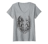 Femme Heaven and Hell Demon Angel Skull Gothic Tattoo T-Shirt avec Col en V