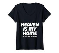 Femme Heaven is My Home I'm Just Here Recruiting - Arbre chrétien T-Shirt avec Col en V
