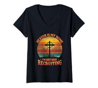 Femme Heaven is My Home Just Here Recruting Inspirational Worship T-Shirt avec Col en V