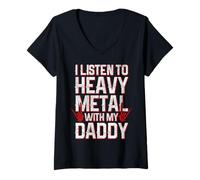 Femme Heavy Metal with My Daddy Éventail Amusant en métal pour Enfants T-Shirt avec Col en V