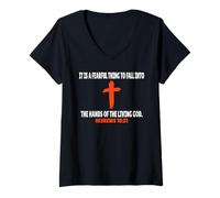 Femme Hébreux 10:31 Écriture des versets de la Bible T-Shirt avec Col en V