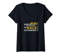 Femme Hébreux 12:1 Run with Endurance The Race - Bible Inspired T-Shirt avec Col en V