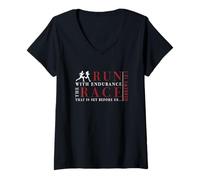 Femme Hebrews 12:1 Run with Endurance The Race - Inspiré des Coureurs T-Shirt avec Col en V