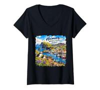 Femme Heimaey Îles Westman Islande, Europe T-Shirt avec Col en V