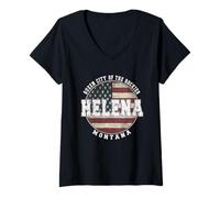 Femme Helena Montana Drapeau américain Vintage T-Shirt avec Col en V