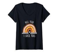 Femme Hell Yeah I Suck Toes Blague drôle inappropriée T-Shirt avec Col en V