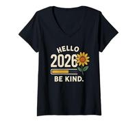 Femme Hello 2026 Shirt Be Kind Tournesol Citation Positive T-Shirt avec Col en V