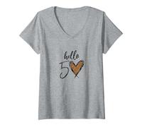 Femme Hello 50 Happy 50th Birthday Cadeau d'anniversaire 50 Ans Léopard T-Shirt avec Col en V